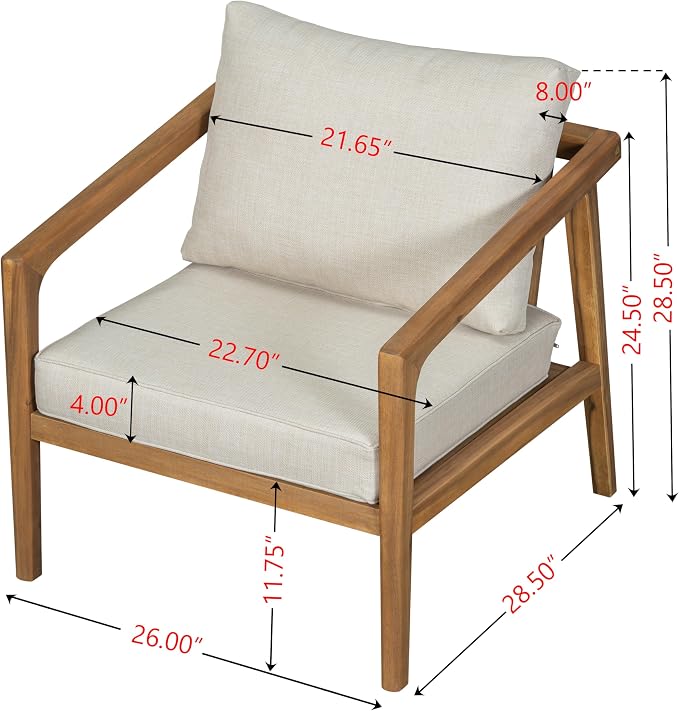 Christopher Knight Home Set of 2 Leland Patio Furniture Acacia Wood Club Chairs - Image 2