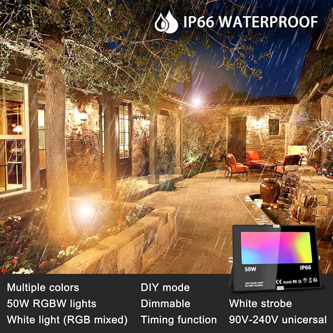 MELPO Led Flood Light 500W Equivalent, RGBW Led Outdoor Lights Colored - Image 2