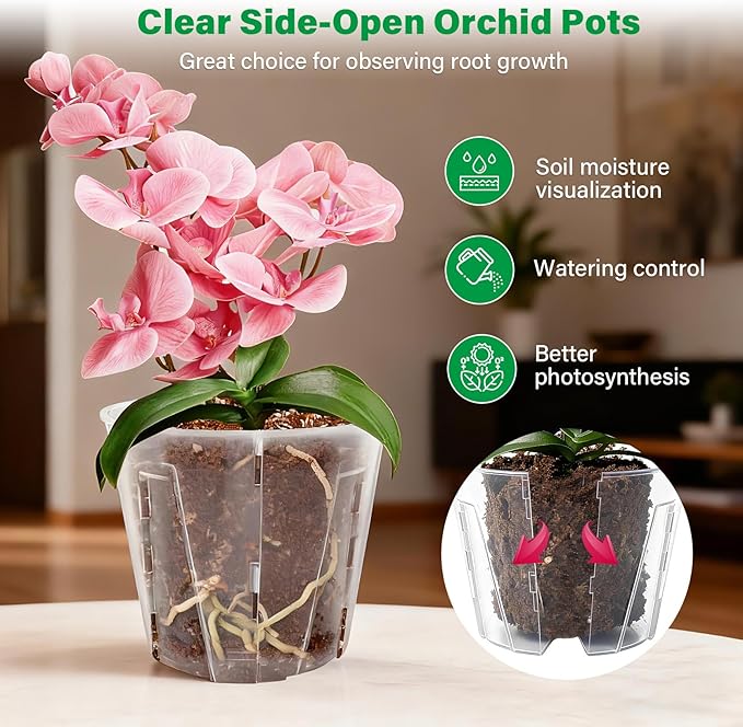 5 Inch Side-Open Orchid Pots 6 Pack, Breathable Slotted Flower Pots - Image 3