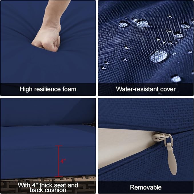 Patio Couch with High Back, All Weather PE Wicker Couch with Waterproof Cushion - Image 3