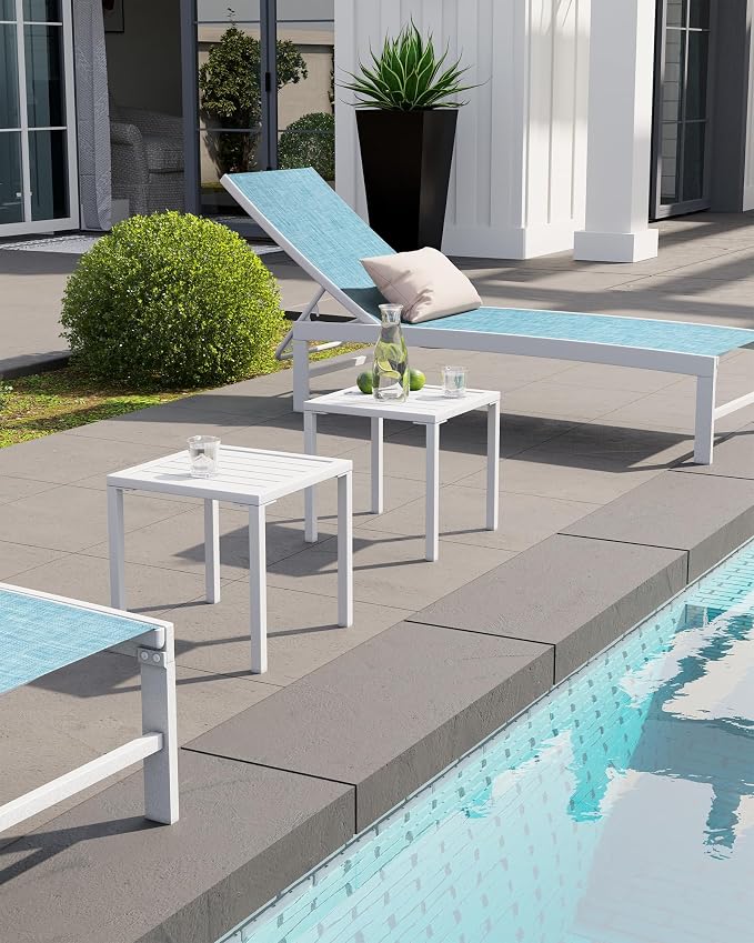 Crestlive Products Aluminum Outdoor Side Table Set of 2, Pool Lounge Chair Side - Image 2