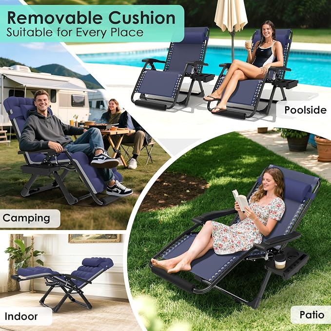 Suteck Oversized Zero Gravity Chair, 33In XXL Lounge Chair w/Removable - Image 3