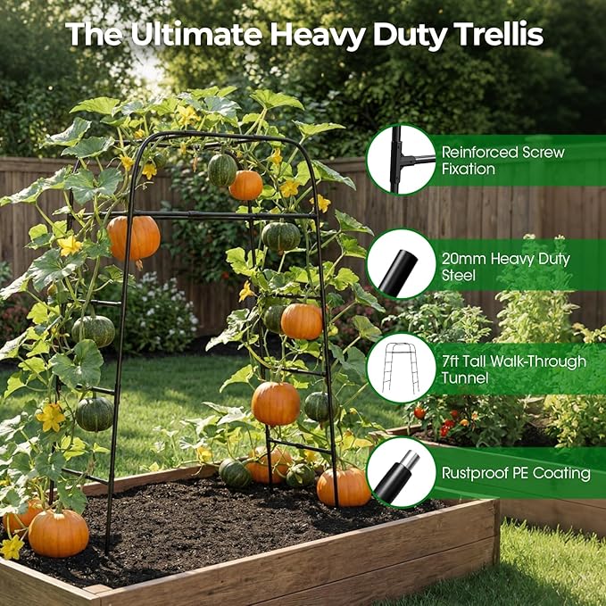 Garden Arch Trellis for Climbing Plants, Rustproof Steel Tunnel Support for - Image 3