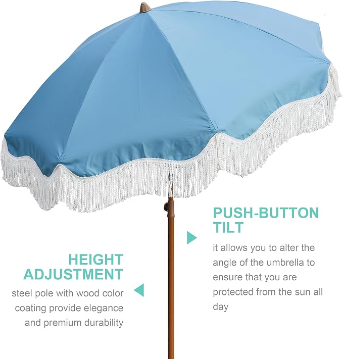 AMMSUN Boho Fringe Umbrella Outdoor Patio, 6.5ft UPF50+ Picnic Umbrella - Image 3