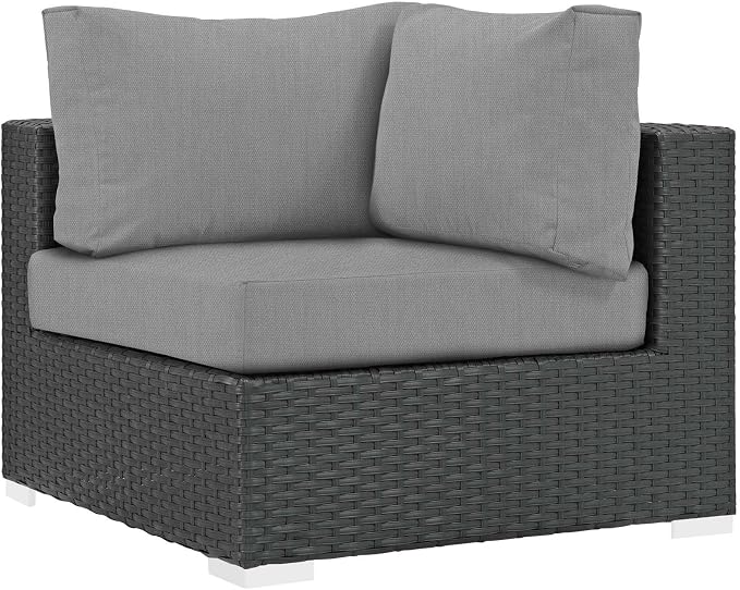 Modway Sojourn Wicker Rattan Outdoor Patio Sunbrella Fabric Corner in Canvas by Modway