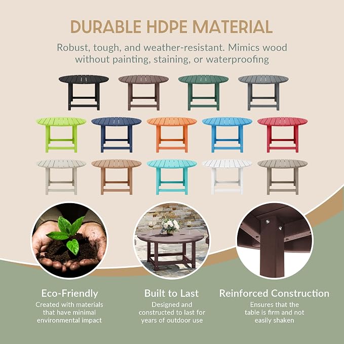 WestinTrends Malibu Low Outdoor HDPE Round Patio Coffee Table, Dark Brown - Image 6