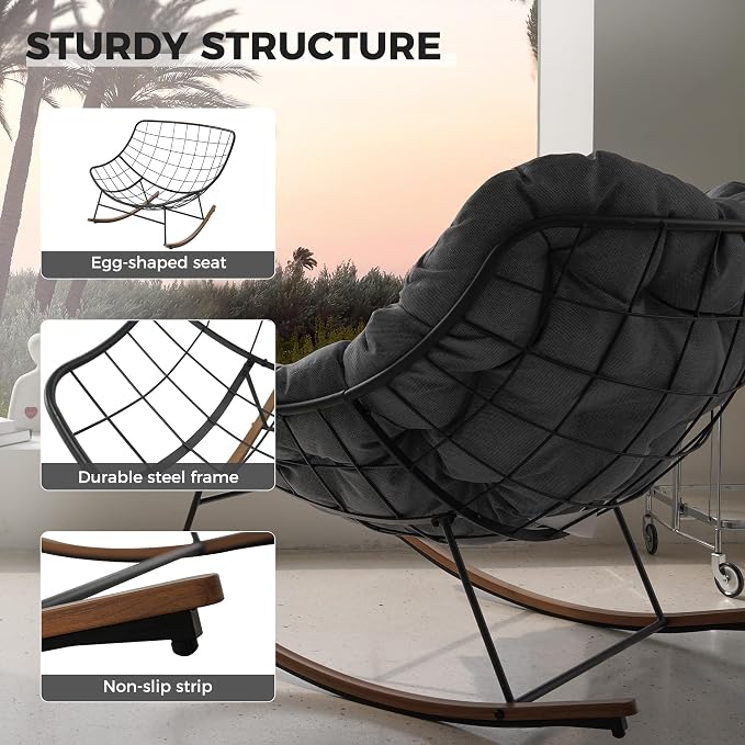 Grand patio Outdoor Rocking Chair, E-Coated Modern Cozy Lounge Rocker Chair - Image 6