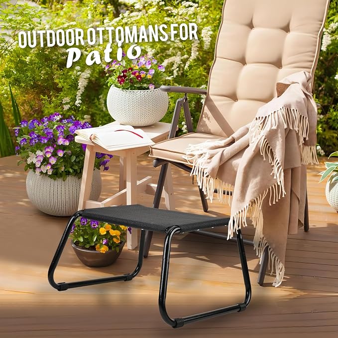 Outdoor Ottomans, Patio Foot Rest Portable Side Table Solid Steel Frame Small - Image 6