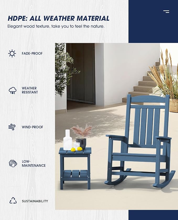 KINGYES Oversized Outdoor Rocking Chair Set of 4, High Density Polyethylene - Image 5