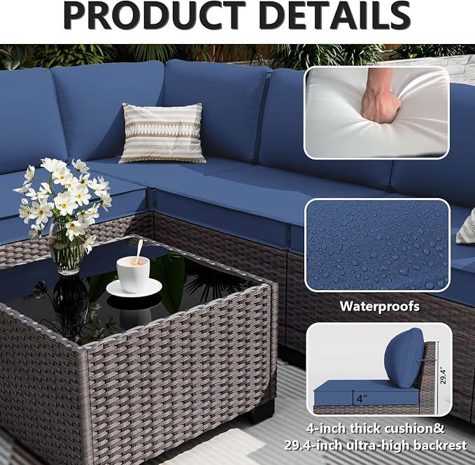 ALAULM 12 Pieces Outdoor Patio Furniture Set Sectional Sofa Sets Brown PE - Image 3