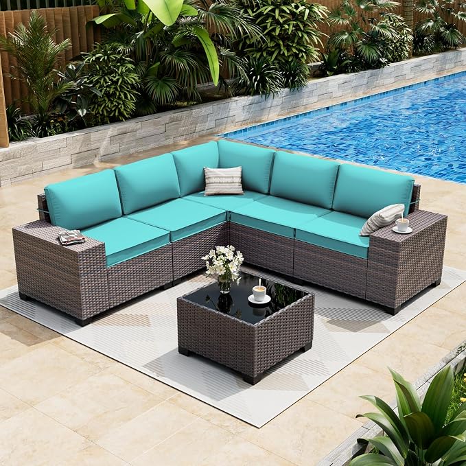ALAULM 6 Pieces Patio Furniture Set, Oversized Seat/Armrest and High Back by ALAULM
