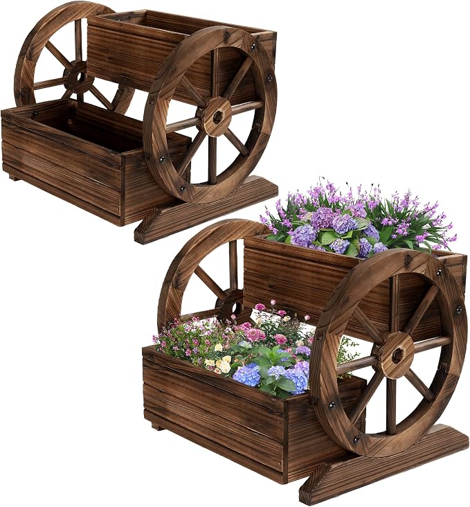 2PCS Wooden Wagon Planter Box, Garden Planter by OIPRTGFJ