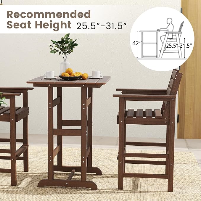 Tangkula 3-Piece Patio HDPE Bar Set, 2 Bar Height Adirondack Armchairs w/Square - Image 5
