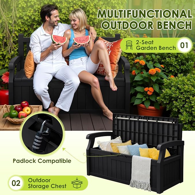Greesum 80 Gallon Outdoor Storage Bench, Resin Patio Furniture - Image 4