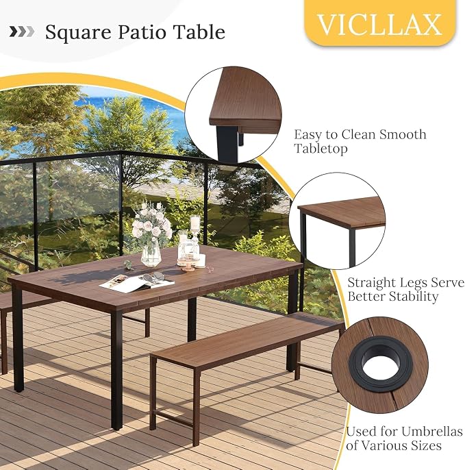 VICLLAX Patio Dining Set for 6, Outdoor Furniture Set Includes 63" Rectangle - Image 2