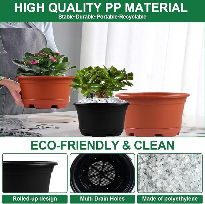 5 Pack 10.5 inch Plant Pots, Planter-Pots-for-Plants，Plastic Flower Pot - Image 3