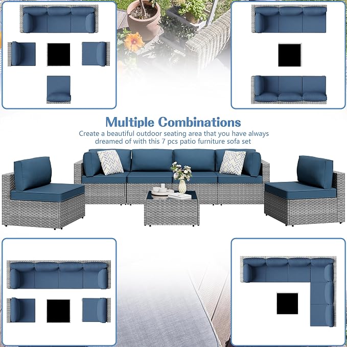 Shintenchi 7 Pieces Outdoor Patio Furniture Sets, Patio Sectional Sofa Couch - Image 8