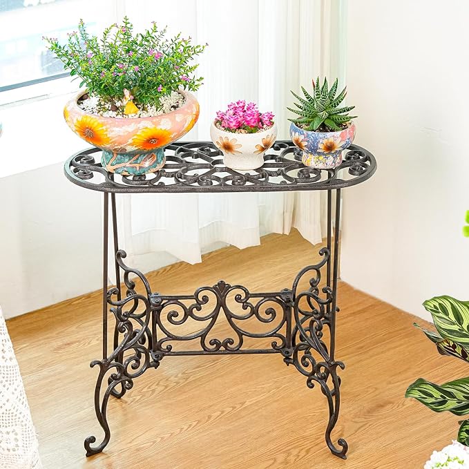 Sungmor Heavy Duty Cast Iron Potted Plant Stand Garden Table - Image 2