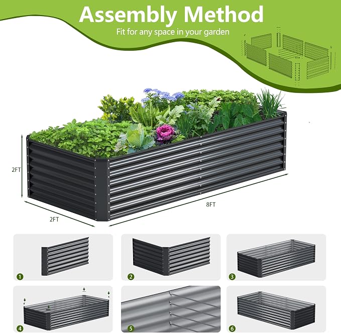 8x2x2FT Galvanized Raised Garden Bed, Galvanized Planter Boxes Outdoor - Image 4