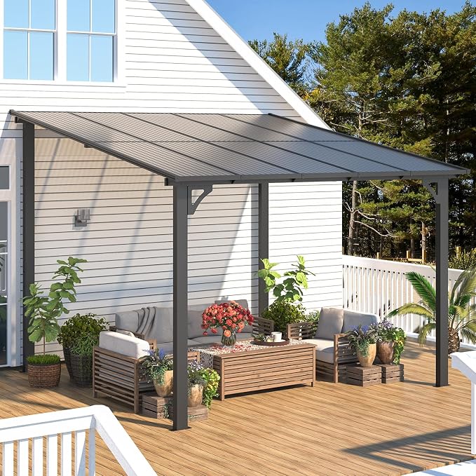 AECOJOY 10' x 24' Gazebo for Patio, Large Wall-Mounted Hard Top Lean-to Gazebo - Image 7