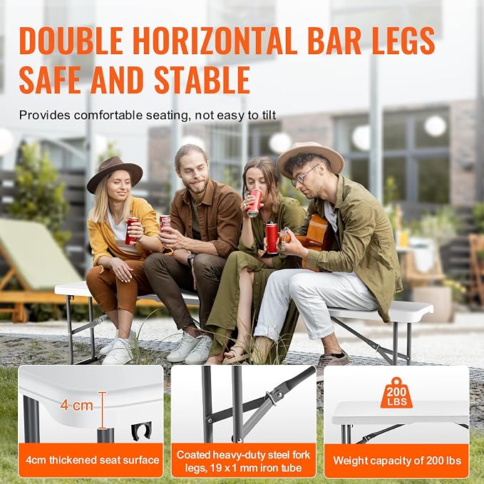 VEVOR Plastic Folding Bench, 6ft Portable Folding Bench, Smooth High Density - Image 6