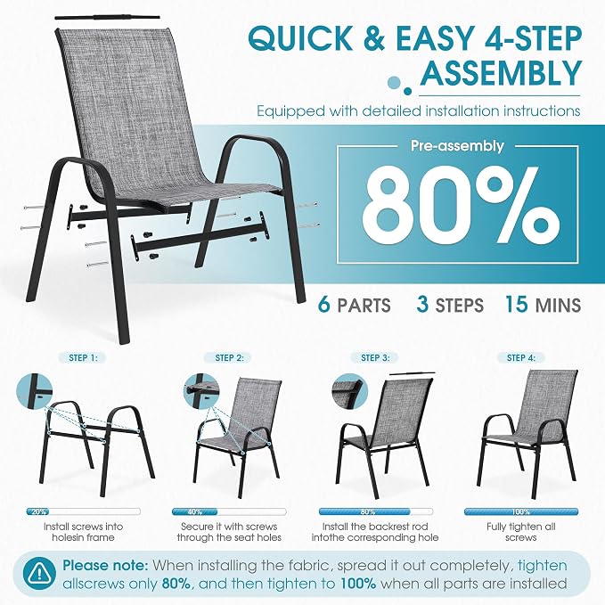 Outdoor Stackable Chairs Set of 8, Stacking Patio Chairs - Image 5