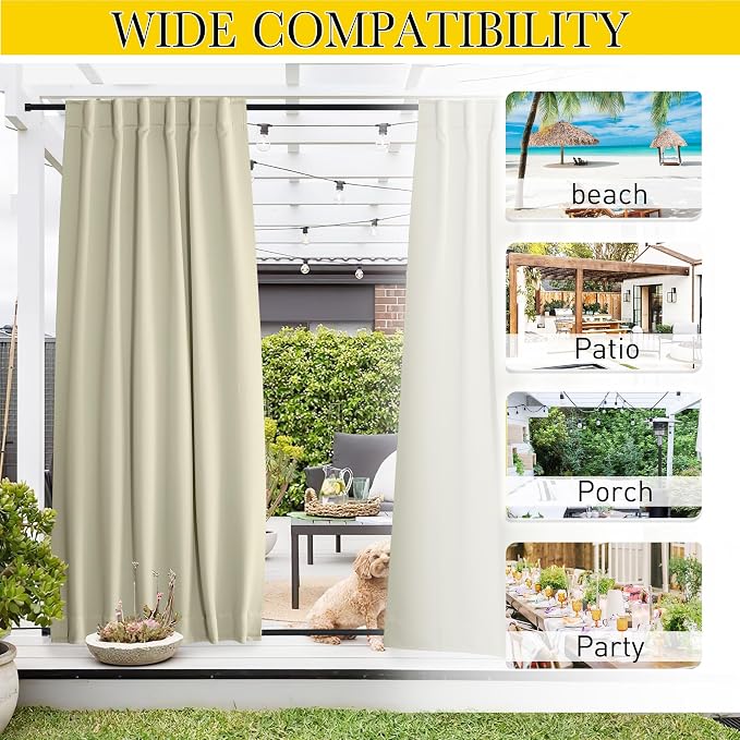 NICETOWN 2 Panels Waterproof Outdoor Curtains Fixed Grommet & Back Tab on Top & - Image 7