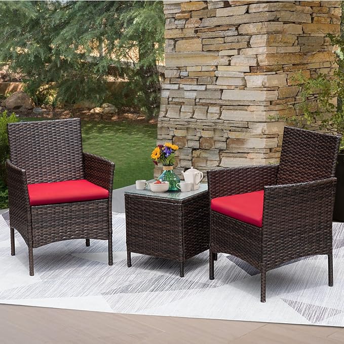 Greesum 3 Pieces Patio Furniture Sets Outdoor PE Rattan Wicker Chairs - Image 2
