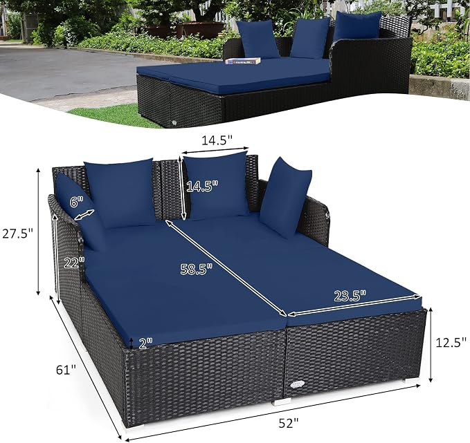 RELAX4LIFE Rattan Patio Outdoor Daybed, Wicker 2-Person Sunbed Loveseat - Image 3