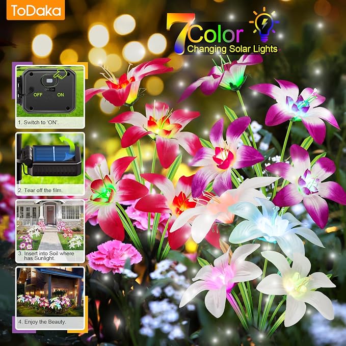 Solar Lights Outdoor Waterproof, 4 Pack Upgraded Garden Lights Solar Powered - Image 4
