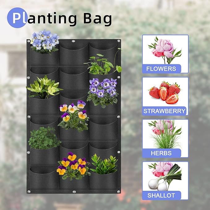 18 Pockets Hanging Planter Bags, Hanging Vertical Wall Mounted Plant Planting - Image 5