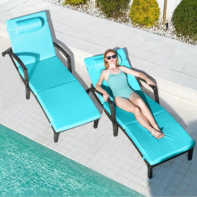 Chaise Lounge Chairs Outdoor Set of 6, Comfy Outside Wicker Patio Pool Lounge - Image 2