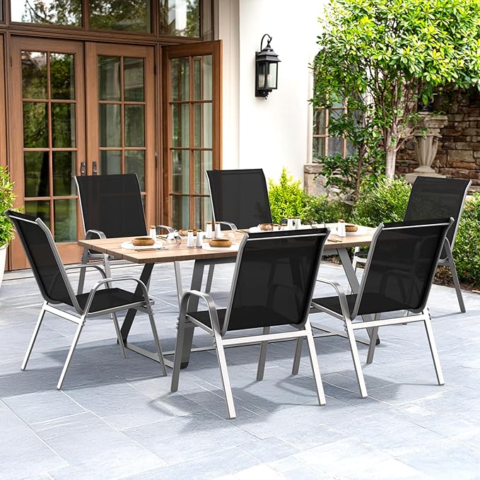 Patio Chairs Set of 6, Easily Set Up Stackable Outdoor Dining Chairs - Image 2