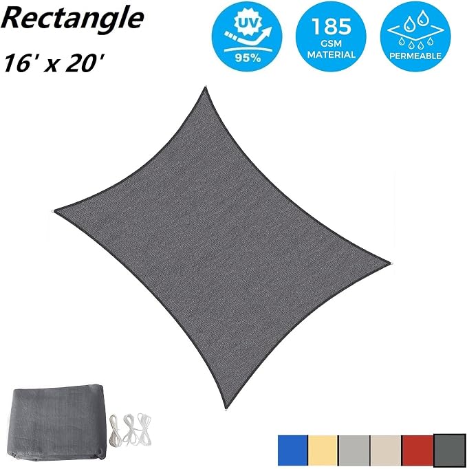 AsterOutdoor Sun Shade Sail Rectangle 16' x 20' UV Block Canopy - Image 2