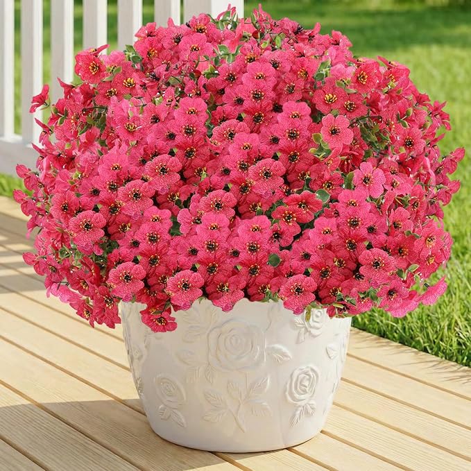 Artificial Flowers for Outdoor, Silk Flowers No Fade Fake Plastic Flowers UV by LetuoClipsClipsandHooks