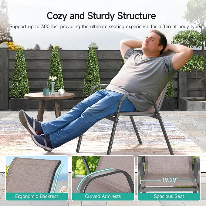 Patio Chairs Set of 6, Easily Set Up Stackable Outdoor Dining Chairs - Image 7