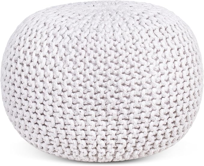 BIRDROCK HOME Round Pouf Ottoman | Cotton Braided Foot Stool - Image 8
