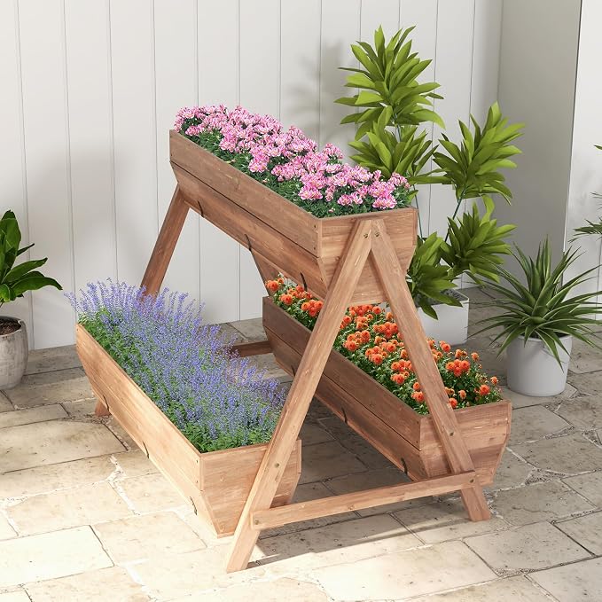 Giantex Vertical Raised Garden Bed, 3 Large Wood Planter Boxes - Image 2