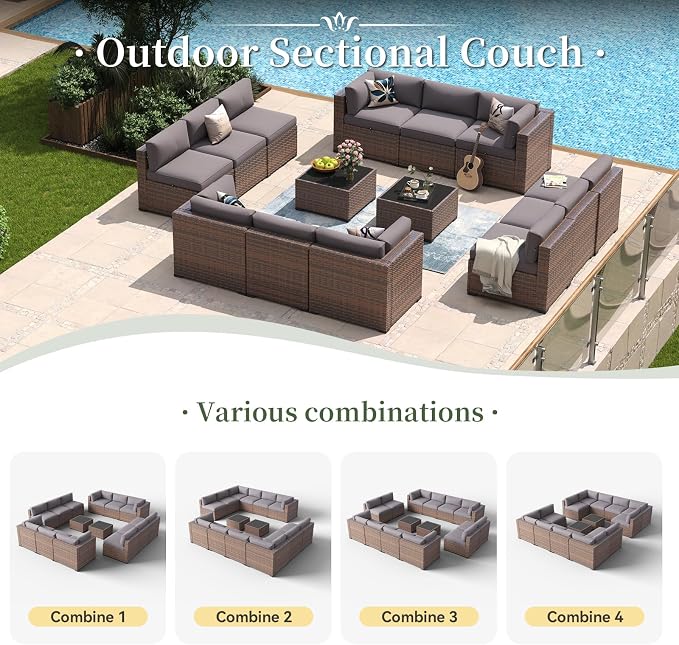 Aoxun 14 Piece Patio Furniture Set Wicker Rattan Patio Conversation Set Outdoor - Image 4