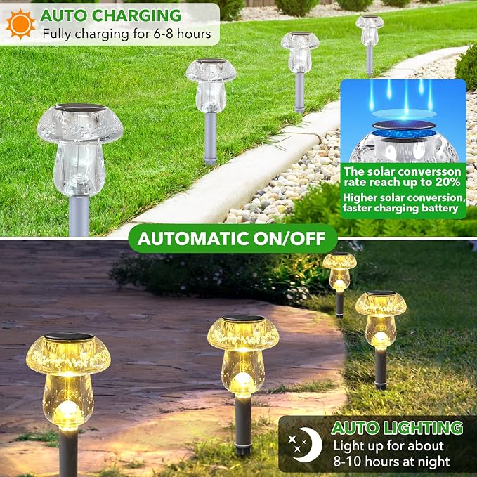 Solar Lights Outdoor, 16 Pack Mushroom Lights Outside Waterproof, Solar Powered - Image 3