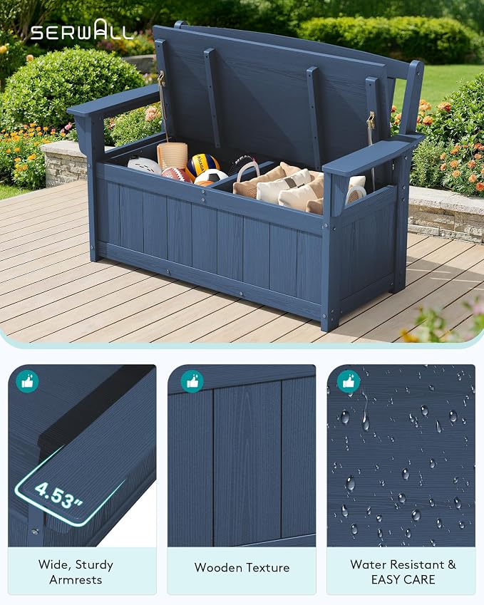 SERWALL HDPE Outdoor Storage Bench, All-Weather, UV-Resistant Deck Box - Image 5