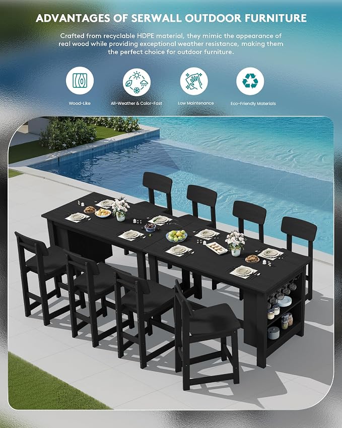 SERWALL 10-Piece HDPE Counter Height Dining Table Sets - Image 9