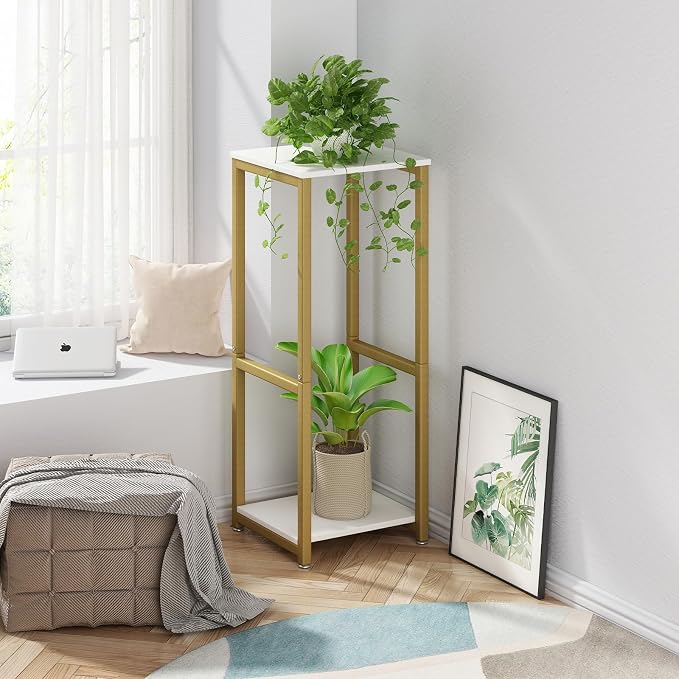 Plant Stand Indoor Corner Tall 2 Tier Metal Modern Flower Storage Plant Shelf - Image 4