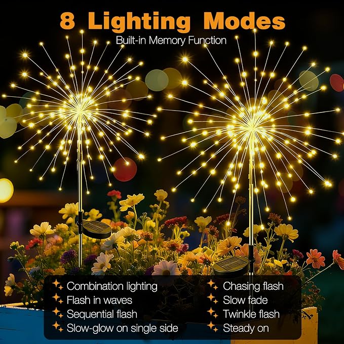 btfarm 6 Pack 120 LED Solar Garden Lights Outdoor, 8 Modes Firework Lights - Image 4