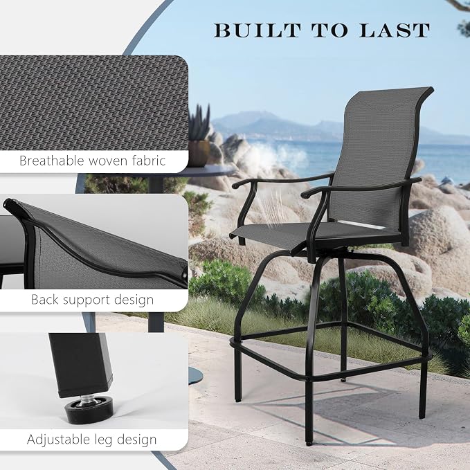 LEVELEVE Patio Bar Set 4pcs Swivel Bar Stools Outdoor Bistro Textilene - Image 8