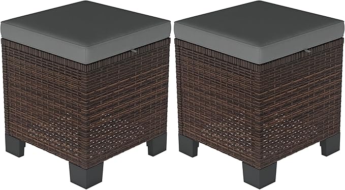 Outsunny 2 Pieces Outdoor Patio Ottomans, All Weather Wicker Outdoor Footstools by Outsunny