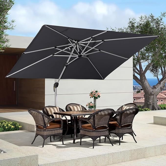 PURPLE LEAF 9' X 11' Patio Umbrella Outdoor Rectangle Umbrella Large Cantilever by PURPLELEAF