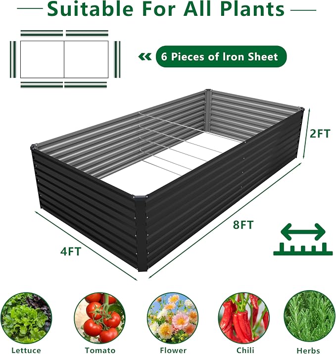 8x4x2FT Galvanized Raised Garden Bed Kit, Vegetable Plant Boxes-Rectangle Metal - Image 2