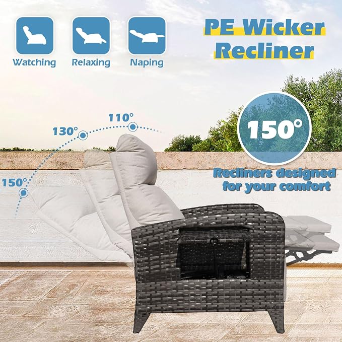 Outdoor Recliner Chairs Set of 2 Reclining Patio Chairs - Image 3