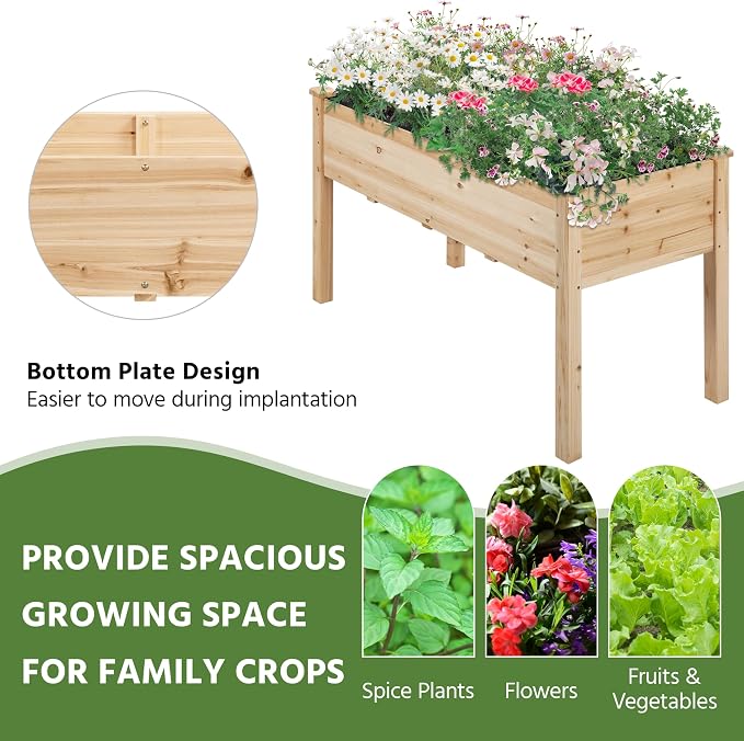 Yaheetech 1pc Raised Garden Bed 48x24x30in Elevated Wooden Horticulture Planter - Image 5
